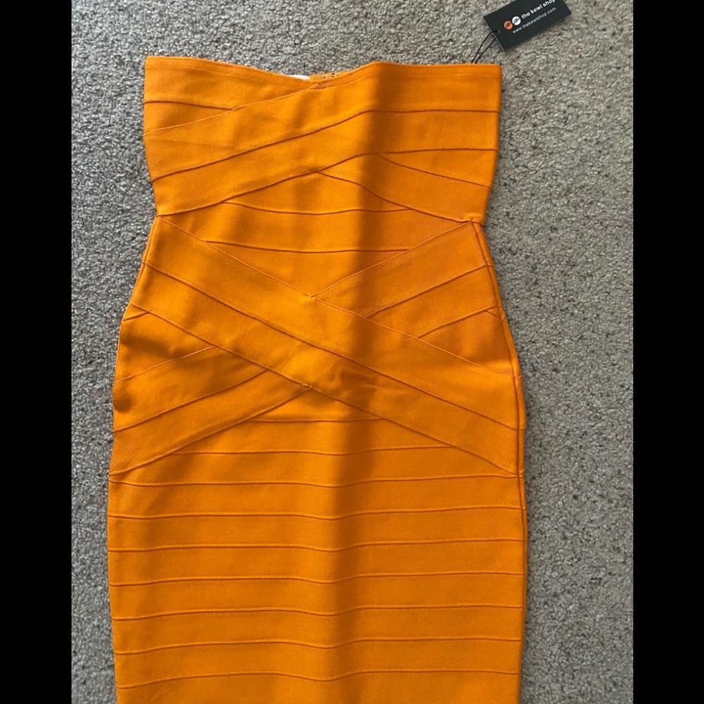 NWT Kewl shop orange strapless bandage dress sz L